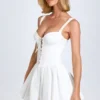 Analise Pintucked Lace-Up Corset Mini Dress in White Analise Pintucked Lace-Up Corset Mini Dress in White