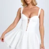 Analise Pintucked Lace-Up Corset Mini Dress in White Analise Pintucked Lace-Up Corset Mini Dress in White