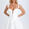 Analise Pintucked Lace-Up Corset Mini Dress in White Analise Pintucked Lace-Up Corset Mini Dress in White