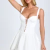 Analise Pintucked Lace-Up Corset Mini Dress in White Analise Pintucked Lace-Up Corset Mini Dress in White