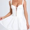 Analise Pintucked Lace-Up Corset Mini Dress in White Analise Pintucked Lace-Up Corset Mini Dress in White