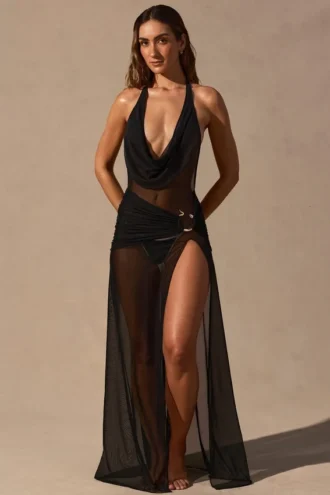 Anaya Cowl-Neck Plunge Maxi Dress in Black Anaya Cowl-Neck Plunge Maxi Dress in Black