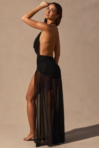 Anaya Cowl-Neck Plunge Maxi Dress in Black Anaya Cowl-Neck Plunge Maxi Dress in Black