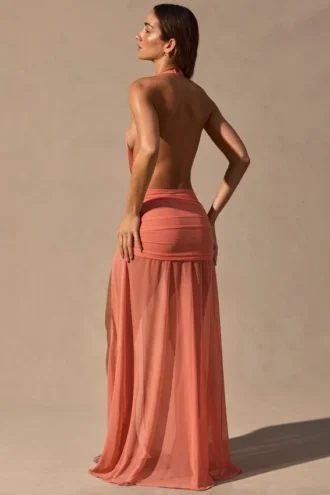 Anaya Cowl-Neck Plunge Maxi Dress in Coral Anaya Cowl-Neck Plunge Maxi Dress in Coral