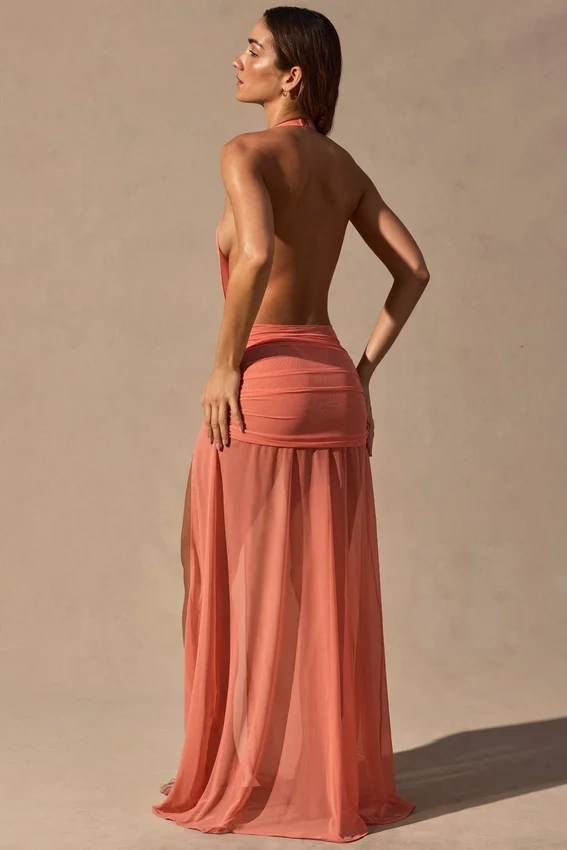 Anaya Cowl-Neck Plunge Maxi Dress in Coral Anaya Cowl-Neck Plunge Maxi Dress in Coral