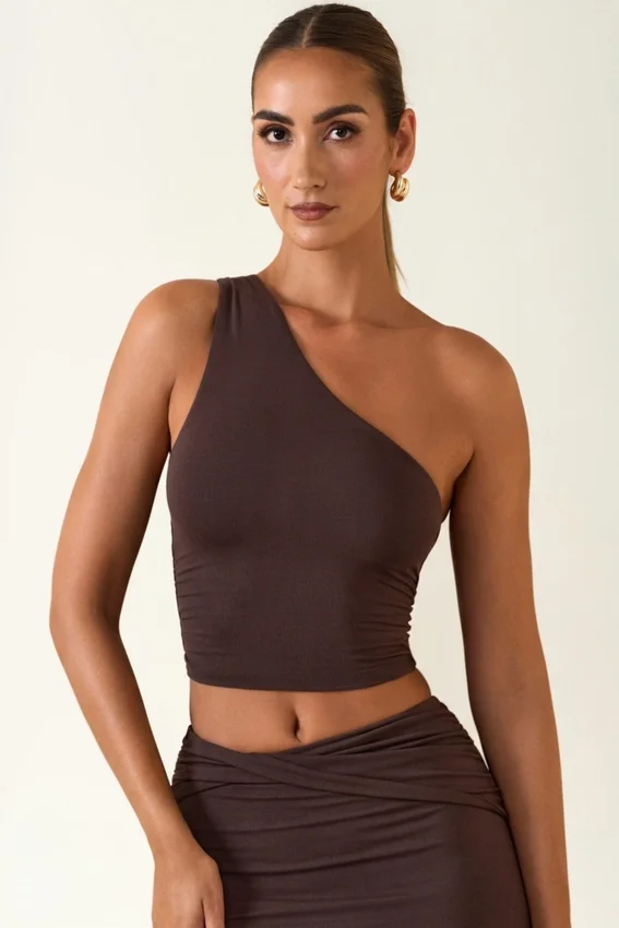 Andi Modal One-Shoulder Top in Chocolate Brown Andi Modal One-Shoulder Top in Chocolate Brown