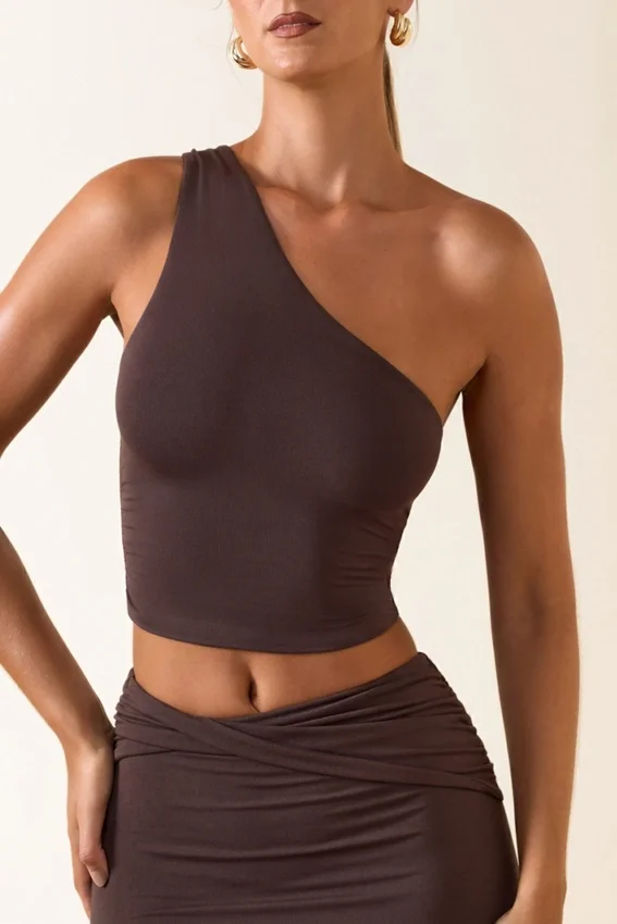 Andi Modal One-Shoulder Top in Chocolate Brown Andi Modal One-Shoulder Top in Chocolate Brown