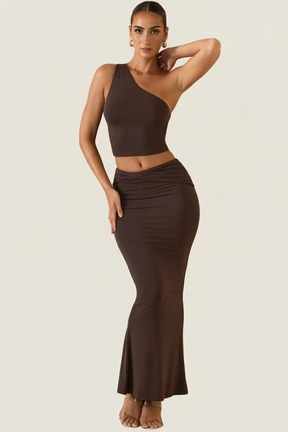 Andi Modal One-Shoulder Top in Chocolate Brown Andi Modal One-Shoulder Top in Chocolate Brown