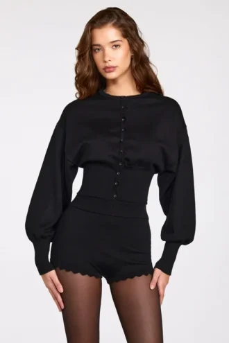 Anele Knit Long-Sleeve Cardigan in Black Anele Knit Long-Sleeve Cardigan in Black