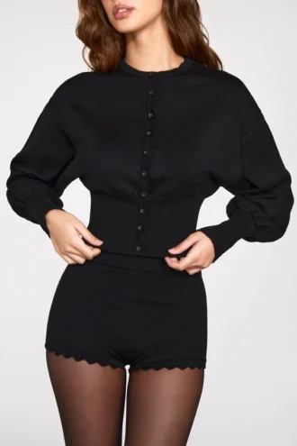 Anele Knit Long-Sleeve Cardigan in Black Anele Knit Long-Sleeve Cardigan in Black