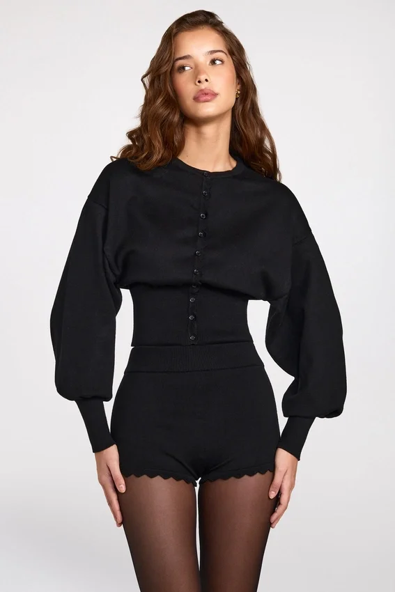 Anele Knit Long-Sleeve Cardigan in Black Anele Knit Long-Sleeve Cardigan in Black