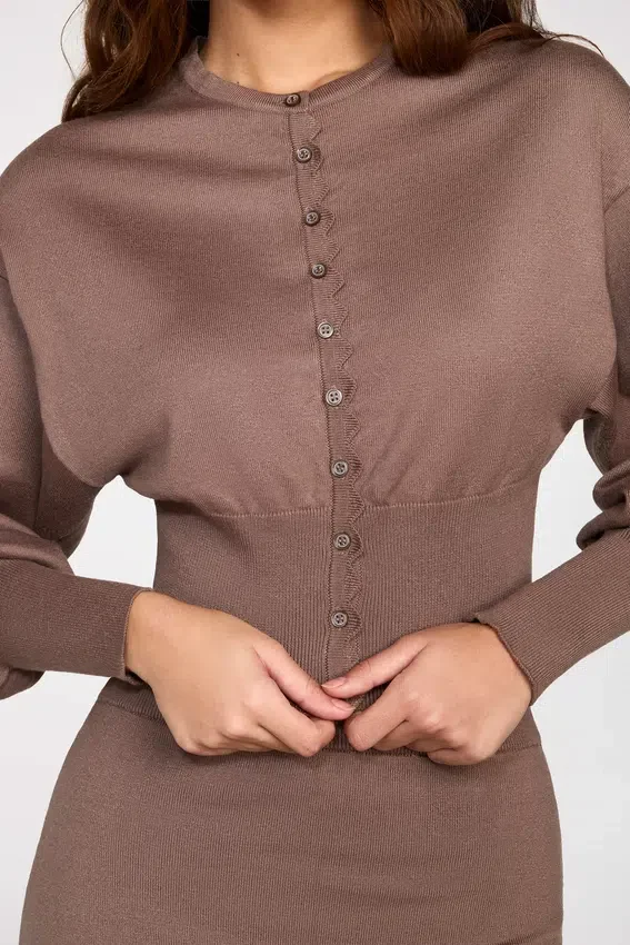 Anele Knit Long-Sleeve Cardigan in Mocha Anele Knit Long-Sleeve Cardigan in Mocha