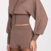 Antonia Knit Mid-Rise Mini Shorts in Mocha Antonia Knit Mid-Rise Mini Shorts in Mocha