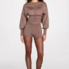 Antonia Knit Mid-Rise Mini Shorts in Mocha Antonia Knit Mid-Rise Mini Shorts in Mocha