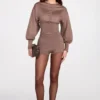 Antonia Knit Mid-Rise Mini Shorts in Mocha Antonia Knit Mid-Rise Mini Shorts in Mocha