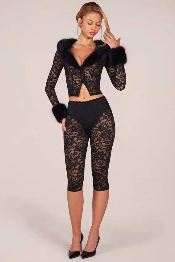 Annalisa Laced Capri Trousers in Black Annalisa Laced Capri Trousers in Black