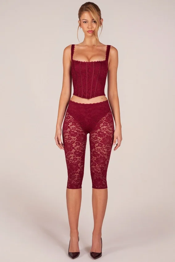 Annalisa Laced Capri Trousers in Cherry Red Annalisa Laced Capri Trousers in Cherry Red