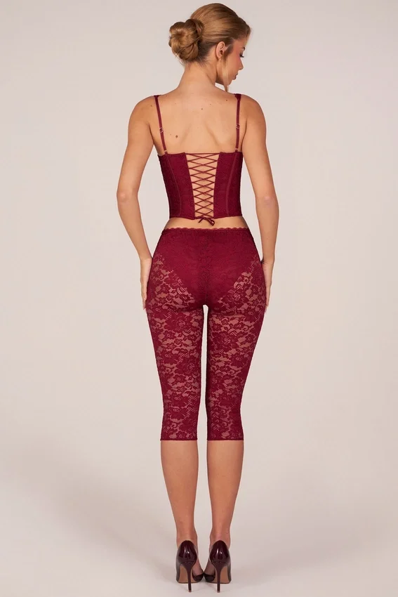 Annalisa Laced Capri Trousers in Cherry Red Annalisa Laced Capri Trousers in Cherry Red