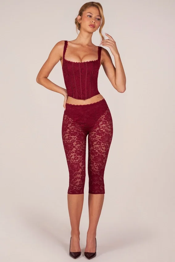 Annalisa Laced Capri Trousers in Cherry Red Annalisa Laced Capri Trousers in Cherry Red