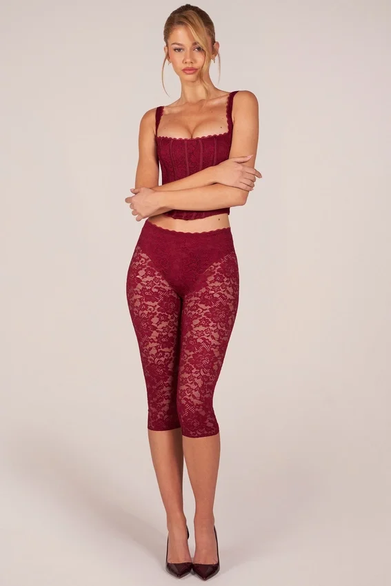 Annalisa Laced Capri Trousers in Cherry Red Annalisa Laced Capri Trousers in Cherry Red