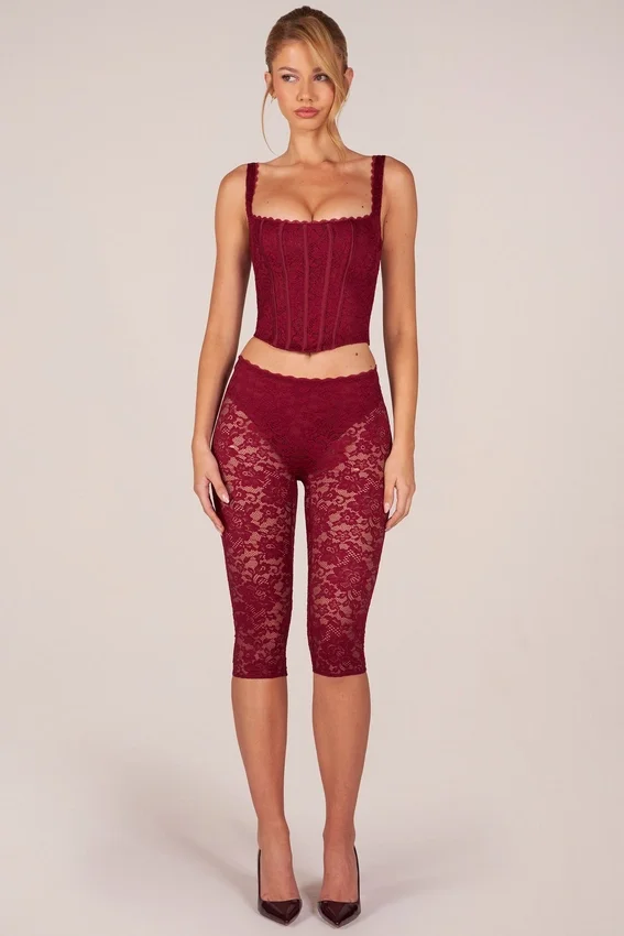 Annalisa Laced Capri Trousers in Cherry Red Annalisa Laced Capri Trousers in Cherry Red