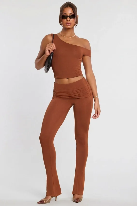 Anona Mid Rise Modal Cashmere Blend Trousers in Chestnut Brown Anona Mid Rise Modal Cashmere Blend Trousers in Chestnut Brown