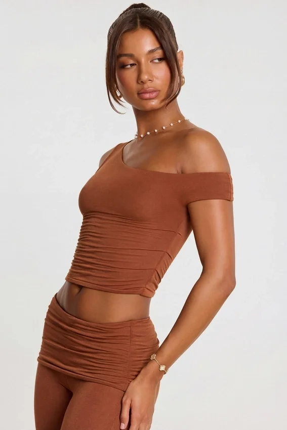 Anona Mid Rise Modal Cashmere Blend Trousers in Chestnut Brown Anona Mid Rise Modal Cashmere Blend Trousers in Chestnut Brown