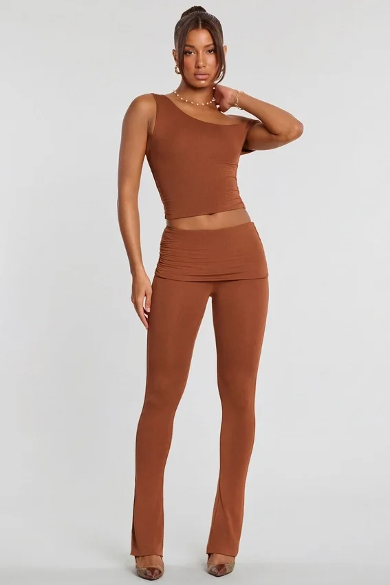 Anona Mid Rise Modal Cashmere Blend Trousers in Chestnut Brown Anona Mid Rise Modal Cashmere Blend Trousers in Chestnut Brown