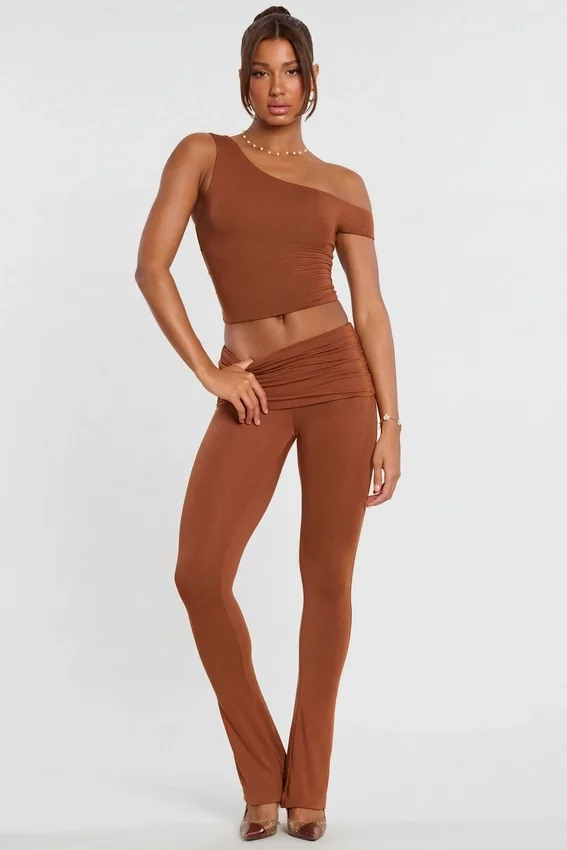 Anona Mid Rise Modal Cashmere Blend Trousers in Chestnut Brown Anona Mid Rise Modal Cashmere Blend Trousers in Chestnut Brown