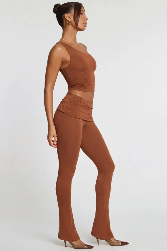 Anona Mid Rise Modal Cashmere Blend Trousers in Chestnut Brown Anona Mid Rise Modal Cashmere Blend Trousers in Chestnut Brown