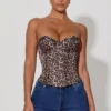 Araminta Lace-Up Corset Top in Leopard Print Araminta Lace-Up Corset Top in Leopard Print