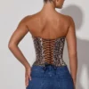 Araminta Lace-Up Corset Top in Leopard Print Araminta Lace-Up Corset Top in Leopard Print