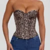 Araminta Lace-Up Corset Top in Leopard Print Araminta Lace-Up Corset Top in Leopard Print