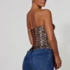 Araminta Lace-Up Corset Top in Leopard Print Araminta Lace-Up Corset Top in Leopard Print