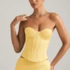 Araminta Lace-Up Corset Top in Pastel Yellow Araminta Lace-Up Corset Top in Pastel Yellow
