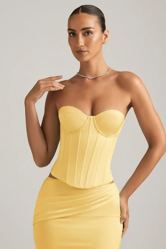 Araminta Lace-Up Corset Top in Pastel Yellow Araminta Lace-Up Corset Top in Pastel Yellow