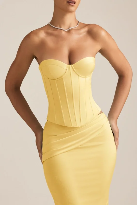 Araminta Lace-Up Corset Top in Pastel Yellow Araminta Lace-Up Corset Top in Pastel Yellow