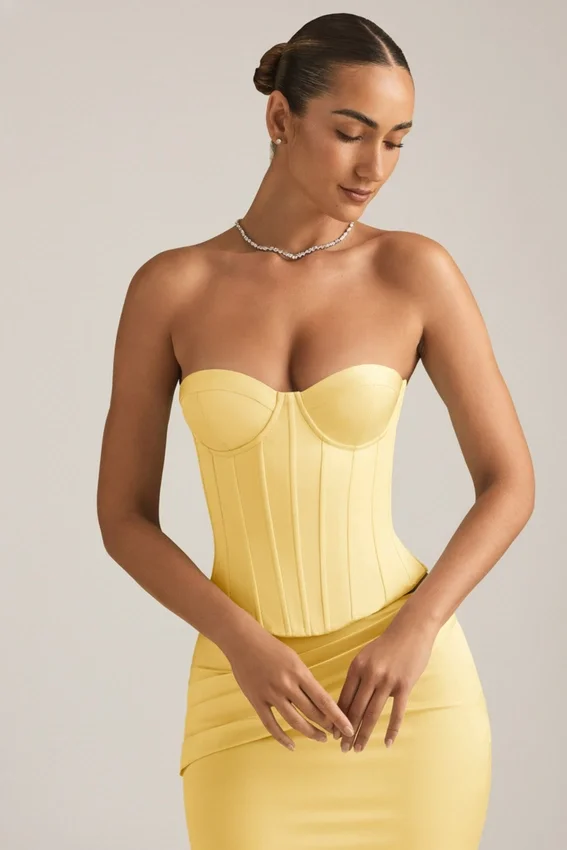 Araminta Lace-Up Corset Top in Pastel Yellow Araminta Lace-Up Corset Top in Pastel Yellow