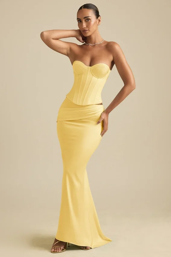 Araminta Lace-Up Corset Top in Pastel Yellow Araminta Lace-Up Corset Top in Pastel Yellow
