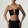 Ariana Embellished Cut-Out Crop Top in Black Ariana Embellished Cut-Out Crop Top in Black