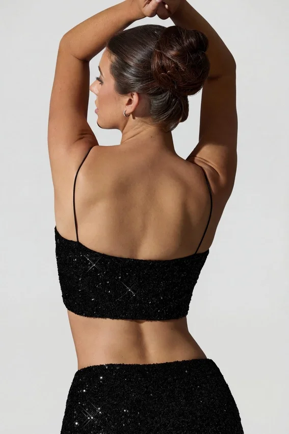 Ariana Embellished Cut-Out Crop Top in Black Ariana Embellished Cut-Out Crop Top in Black