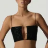Ariana Embellished Cut-Out Crop Top in Black Ariana Embellished Cut-Out Crop Top in Black