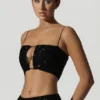 Ariana Embellished Cut-Out Crop Top in Black Ariana Embellished Cut-Out Crop Top in Black