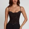 Armelia Embellished Peekaboo Cowl-Neck Top in Black Armelia Embellished Peekaboo Cowl-Neck Top in Black