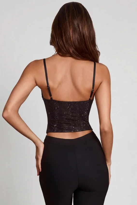 Armelia Embellished Peekaboo Cowl-Neck Top in Black Armelia Embellished Peekaboo Cowl-Neck Top in Black
