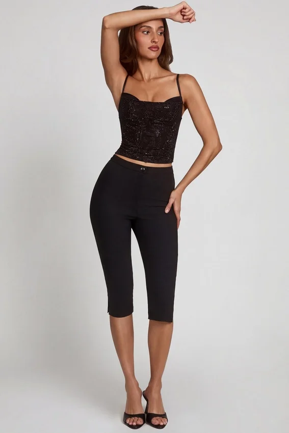 Armelia Embellished Peekaboo Cowl-Neck Top in Black Armelia Embellished Peekaboo Cowl-Neck Top in Black