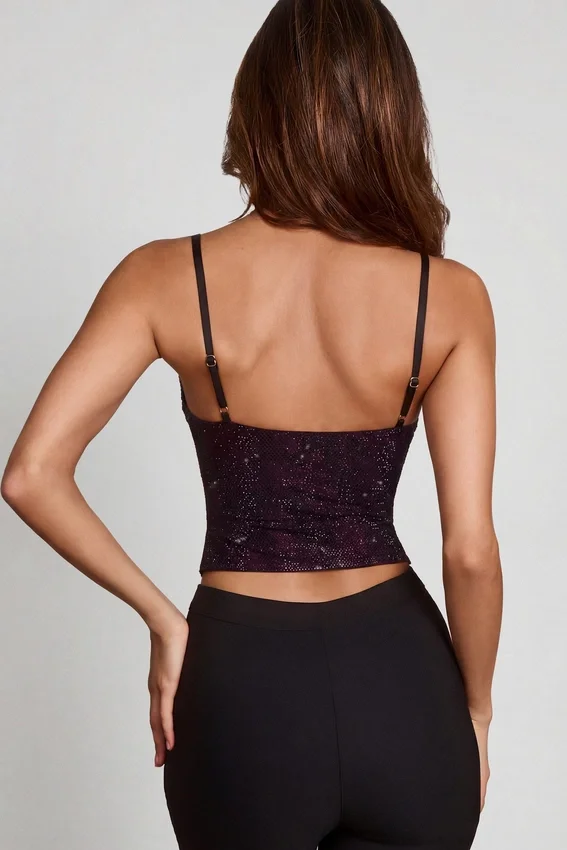 Armelia Embellished Peekaboo Cowl-Neck Top in Purple Snake Armelia Embellished Peekaboo Cowl-Neck Top in Purple Snake