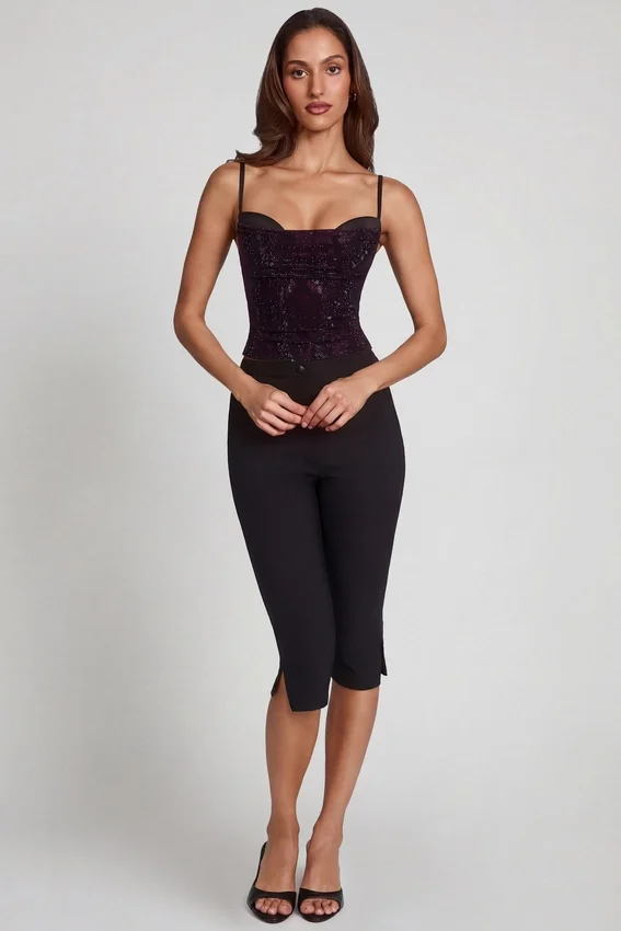 Armelia Embellished Peekaboo Cowl-Neck Top in Purple Snake Armelia Embellished Peekaboo Cowl-Neck Top in Purple Snake