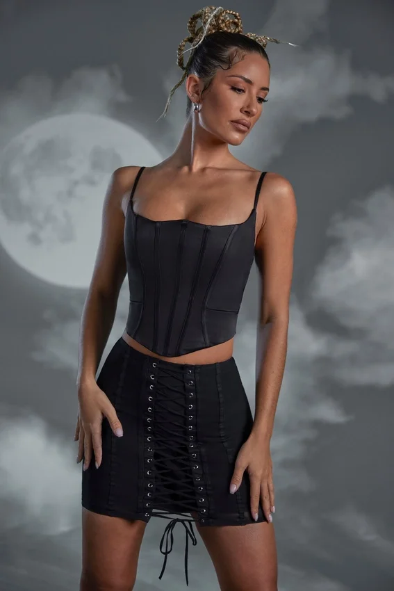 Asra Lace Up Mini Skirt in Black Asra Lace Up Mini Skirt in Black
