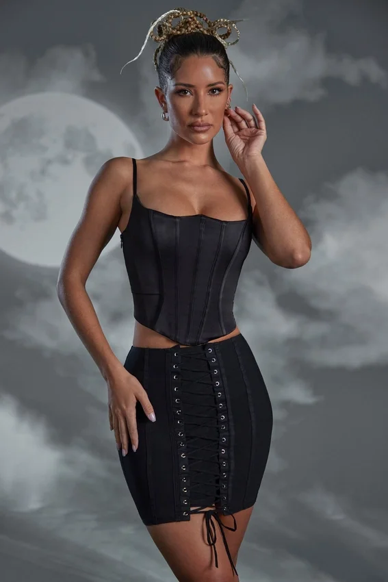 Asra Lace Up Mini Skirt in Black Asra Lace Up Mini Skirt in Black